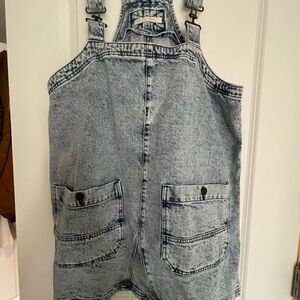 Free People Light Acid-Wash Denim Overall mini dress